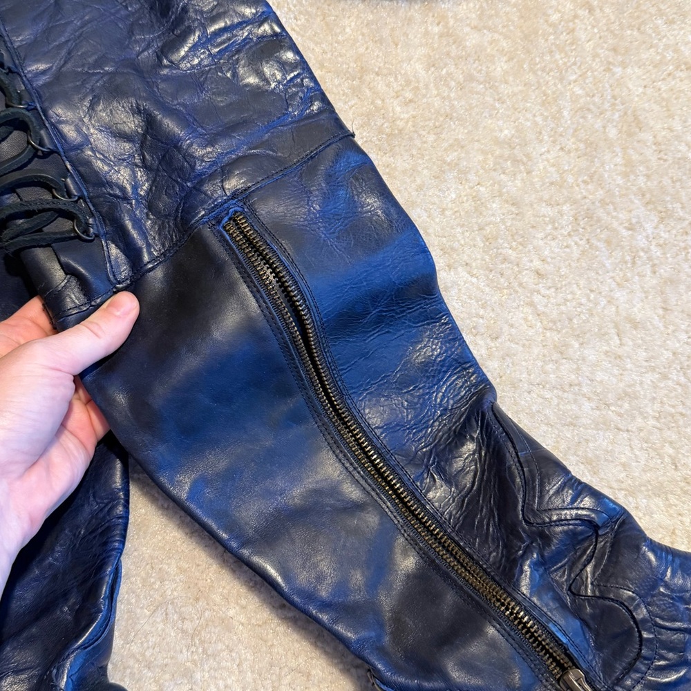 Freebird by Steven 100% Genuine Leather ‘Rolls’ Blue Over the Knee Lace Up Boots - Picture 8 of 11